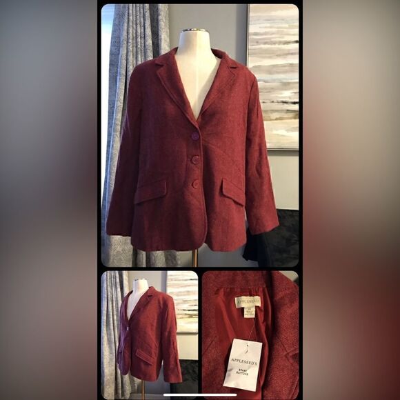 APPLESEED’S Red Wool Button Blazer Coat Jacket - 14 - New without tags - Picture 1 of 12